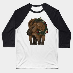 Bay Christmas Horse in Wreath Baseball T-Shirt